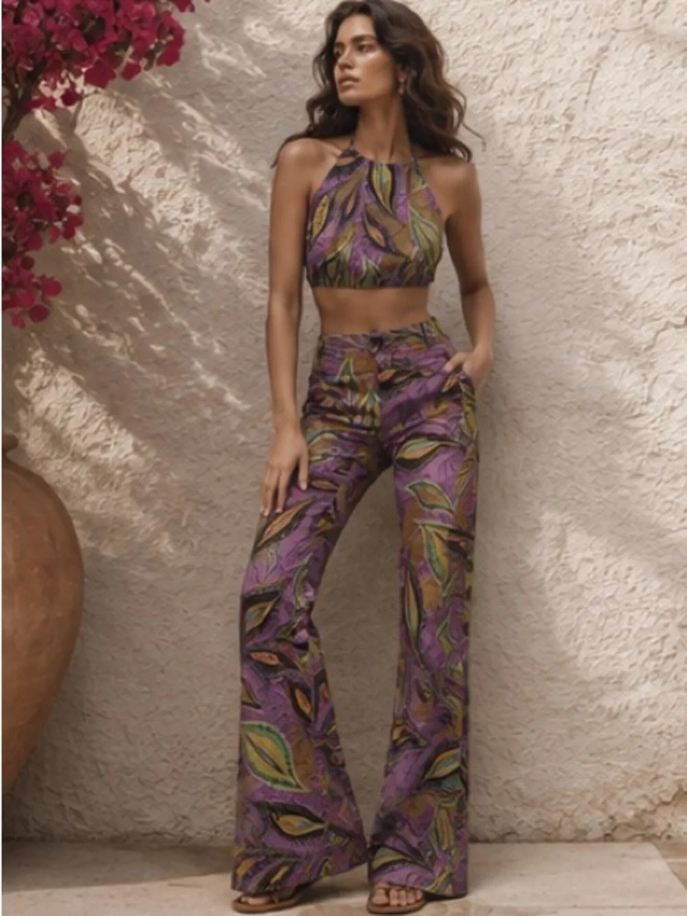 Zara linen blend printed set top and pants bloggers fav